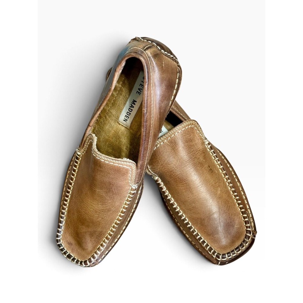 Steve Madden Nobyll Mens Brown Leather Square Toe Driving Loafers Mocs Size 10